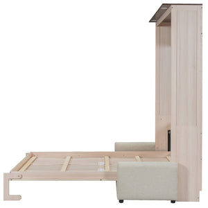 English Elm Queen Murphy Wall Bed with Linen Sofa Led Lighting Pine Frame Guest Room N7090002230A-1