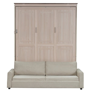 English Elm Queen Murphy Wall Bed with Linen Sofa Led Lighting Pine Frame Guest Room N7090002230A-1
