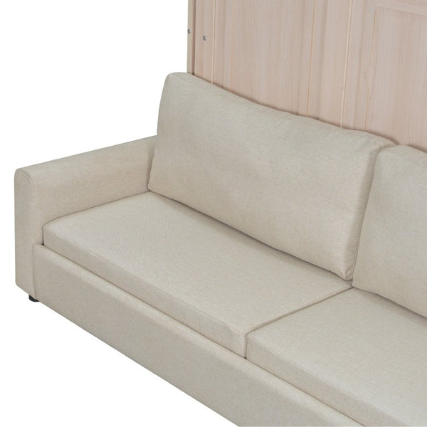 English Elm Queen Murphy Wall Bed with Linen Sofa Led Lighting Pine Frame Guest Room N7090002230A-1