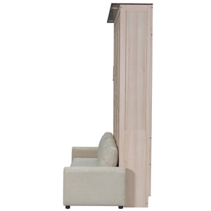 English Elm Queen Murphy Wall Bed with Linen Sofa Led Lighting Pine Frame Guest Room N7090002230A-1