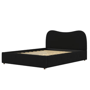 English Elm Queen Boucle Upholstered Platform Bed Curved Headboard Scandinavian Minimalist Frame Black N7090002247B