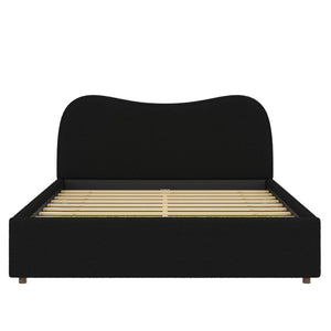 English Elm Queen Boucle Upholstered Platform Bed Curved Headboard Scandinavian Minimalist Frame Black N7090002247B