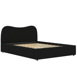 English Elm Queen Boucle Upholstered Platform Bed Curved Headboard Scandinavian Minimalist Frame Black N7090002247B