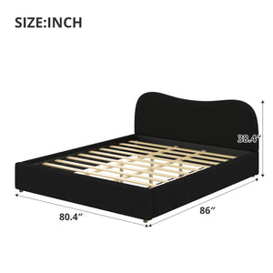 English Elm King Boucle Upholstered Platform Bed Curved Headboard Low Profile Scandinavian Frame Black N7090002248B