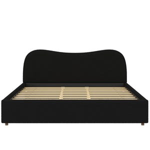 English Elm King Boucle Upholstered Platform Bed Curved Headboard Low Profile Scandinavian Frame Black N7090002248B