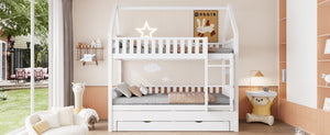 English Elm Twin House Bunk Bed with Trundle Three Drawers Pine Wood Kids Bedroom Storage N7090002249K