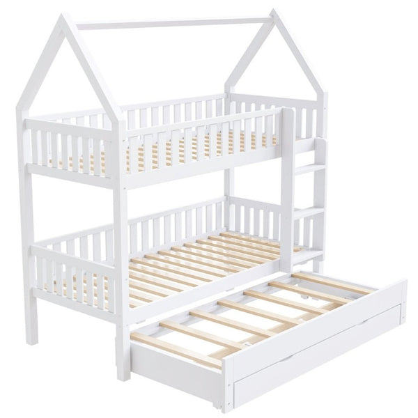 English Elm Twin House Bunk Bed with Trundle Three Drawers Pine Wood Kids Bedroom Storage N7090002249K