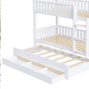 English Elm Twin House Bunk Bed with Trundle Three Drawers Pine Wood Kids Bedroom Storage N7090002249K