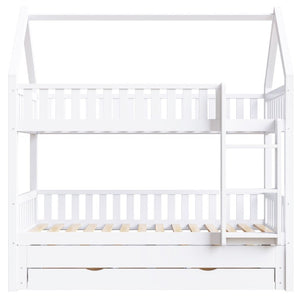 English Elm Twin House Bunk Bed with Trundle Three Drawers Pine Wood Kids Bedroom Storage N7090002249K