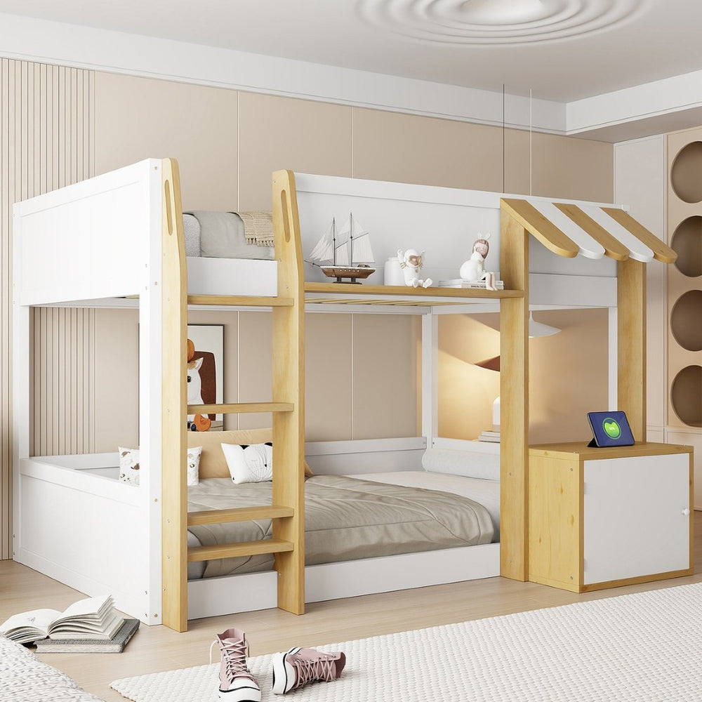 English Elm Twin Over Bunk Bed with Desk Storage Usb Ports Solid Wood Kids Bedroom Frame N7090002251K