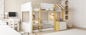 English Elm Twin Over Bunk Bed with Desk Storage Usb Ports Solid Wood Kids Bedroom Frame N7090002251K
