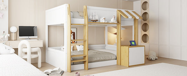 English Elm Twin Over Bunk Bed with Desk Storage Usb Ports Solid Wood Kids Bedroom Frame N7090002251K