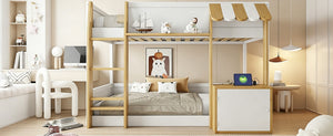 English Elm Twin Over Bunk Bed with Desk Storage Usb Ports Solid Wood Kids Bedroom Frame N7090002251K
