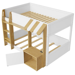 English Elm Twin Over Bunk Bed with Desk Storage Usb Ports Solid Wood Kids Bedroom Frame N7090002251K