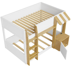 English Elm Twin Over Bunk Bed with Desk Storage Usb Ports Solid Wood Kids Bedroom Frame N7090002251K