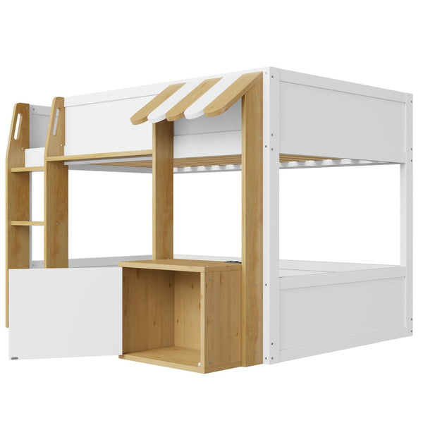 English Elm Twin Over Bunk Bed with Desk Storage Usb Ports Solid Wood Kids Bedroom Frame N7090002251K