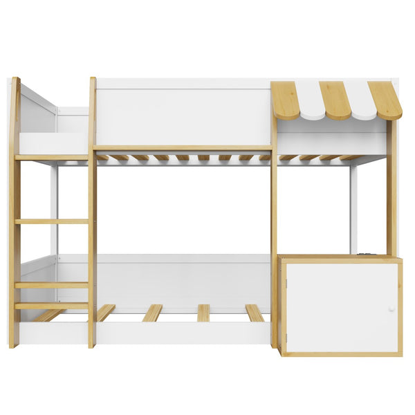English Elm Twin Over Bunk Bed with Desk Storage Usb Ports Solid Wood Kids Bedroom Frame N7090002251K