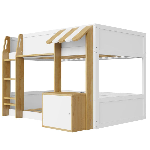 English Elm Twin Over Bunk Bed with Desk Storage Usb Ports Solid Wood Kids Bedroom Frame N7090002251K