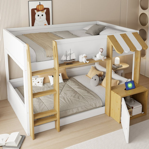 English Elm Twin Over Bunk Bed with Desk Storage Usb Ports Solid Wood Kids Bedroom Frame N7090002251K