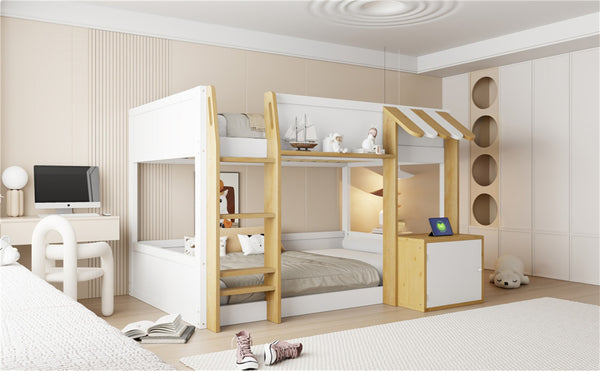 English Elm Twin Over Bunk Bed with Desk Storage Usb Ports Solid Wood Kids Bedroom Frame N7090002251K