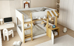 English Elm Twin Over Bunk Bed with Desk Storage Usb Ports Solid Wood Kids Bedroom Frame N7090002251K