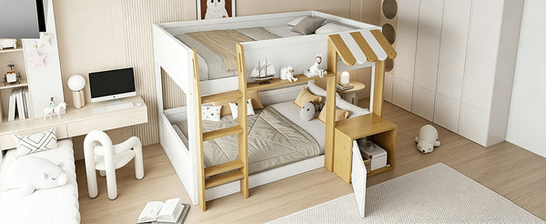 English Elm Twin Over Bunk Bed with Desk Storage Usb Ports Solid Wood Kids Bedroom Frame N7090002251K