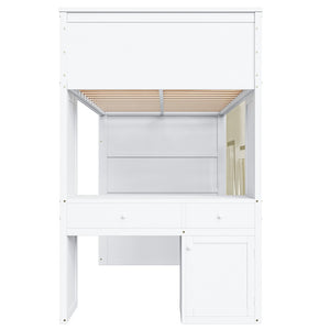 English Elm Twin Pine Loft Bed with Integrated Desk Lockers Storage Staircase and Blackout Curtain N7090002255K