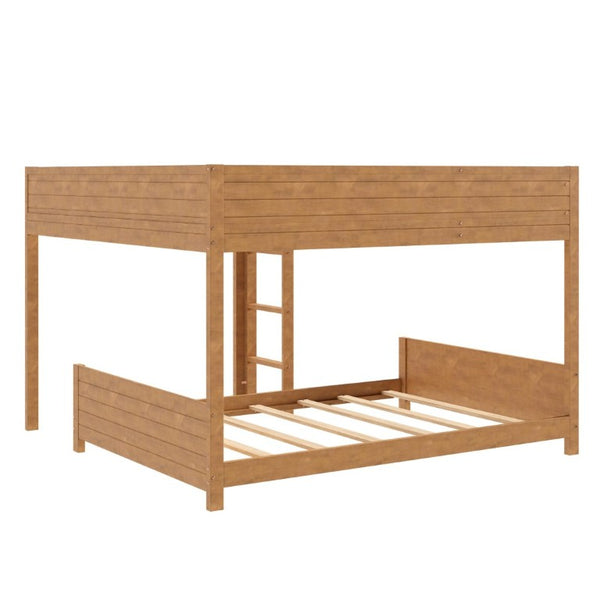 English Elm Full XL Over XL Solid Wood Bunk Bed with Storage Shelf and Safe Guardrails Walnut N7090002259D
