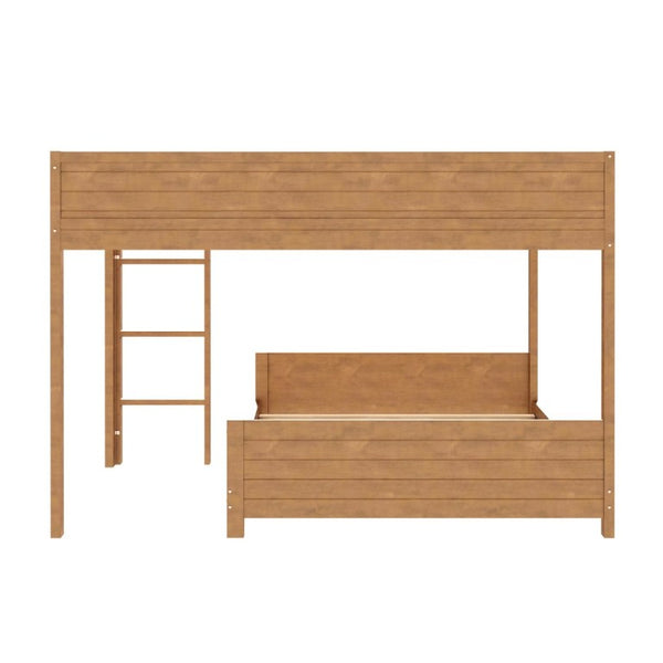 English Elm Full XL Over XL Solid Wood Bunk Bed with Storage Shelf and Safe Guardrails Walnut N7090002259D