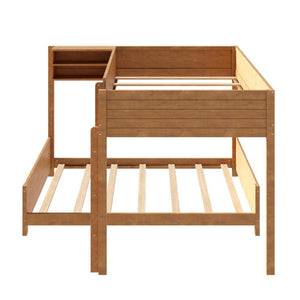 English Elm Full XL Over XL Solid Wood Bunk Bed with Storage Shelf and Safe Guardrails Walnut N7090002259D