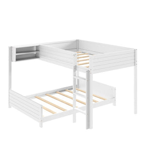 English Elm Full XL Over XL Solid Wood Bunk Bed with Storage Shelf and Safe Guardrails White N7090002259K