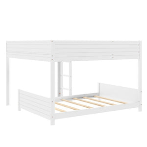 English Elm Full XL Over XL Solid Wood Bunk Bed with Storage Shelf and Safe Guardrails White N7090002259K