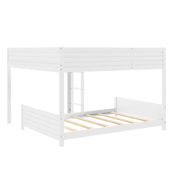 English Elm Full XL Over XL Solid Wood Bunk Bed with Storage Shelf and Safe Guardrails White N7090002259K