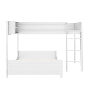 English Elm Full XL Over XL Solid Wood Bunk Bed with Storage Shelf and Safe Guardrails White N7090002259K