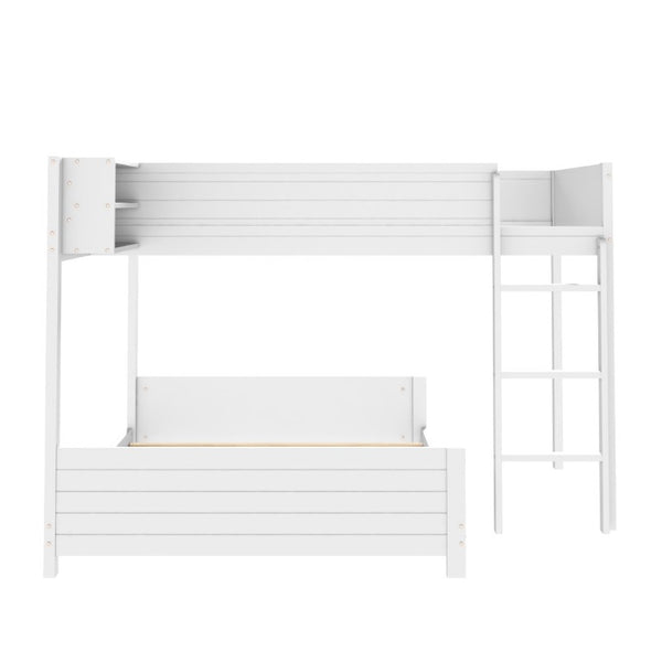 English Elm Full XL Over XL Solid Wood Bunk Bed with Storage Shelf and Safe Guardrails White N7090002259K