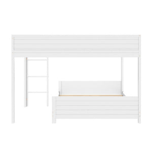 English Elm Full XL Over XL Solid Wood Bunk Bed with Storage Shelf and Safe Guardrails White N7090002259K