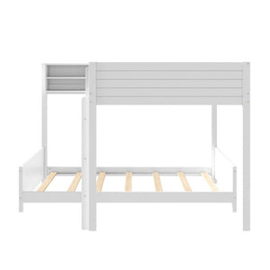 English Elm Full XL Over XL Solid Wood Bunk Bed with Storage Shelf and Safe Guardrails White N7090002259K