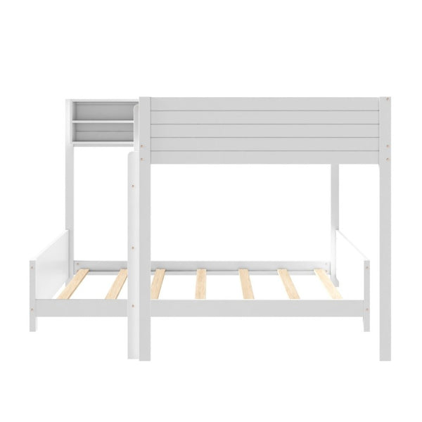 English Elm Full XL Over XL Solid Wood Bunk Bed with Storage Shelf and Safe Guardrails White N7090002259K