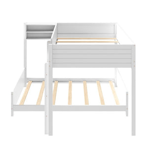 English Elm Full XL Over XL Solid Wood Bunk Bed with Storage Shelf and Safe Guardrails White N7090002259K