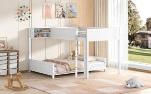 English Elm Full XL Over XL Solid Wood Bunk Bed with Storage Shelf and Safe Guardrails White N7090002259K