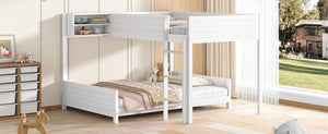 English Elm Full XL Over XL Solid Wood Bunk Bed with Storage Shelf and Safe Guardrails White N7090002259K