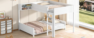 English Elm Full XL Over XL Solid Wood Bunk Bed with Storage Shelf and Safe Guardrails White N7090002259K