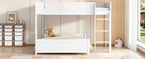 English Elm Full XL Over XL Solid Wood Bunk Bed with Storage Shelf and Safe Guardrails White N7090002259K
