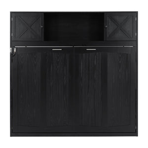 English Elm Full Murphy Bed Pine Wood Cabinet with X Panel Detail for Studio Apartments Black N7090004009B-1