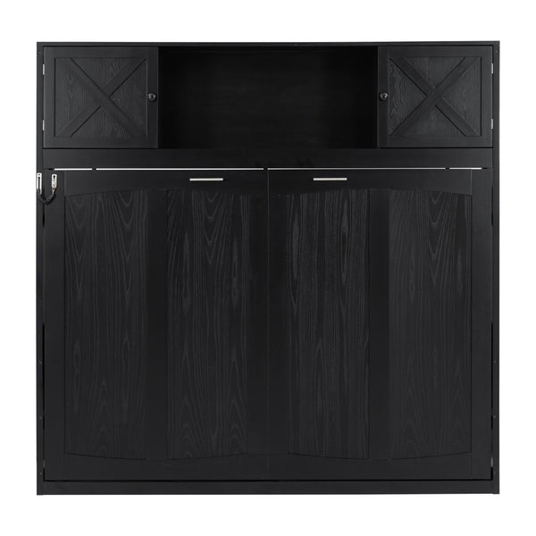 English Elm Full Murphy Bed Pine Wood Cabinet with X Panel Detail for Studio Apartments Black N7090004009B-1