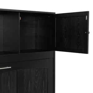 English Elm Full Murphy Bed Pine Wood Cabinet with X Panel Detail for Studio Apartments Black N7090004009B-1