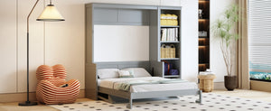 English Elm Full Size Murphy Wall Bed with Fold Down Desk and Open Shelving for Home Office Gray N7090004015E-1