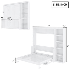 English Elm Full Size Murphy Wall Bed with Fold Down Desk and Open Shelving for Home Office White N7090004015K-1