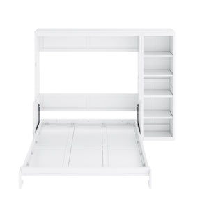English Elm Full Size Murphy Wall Bed with Fold Down Desk and Open Shelving for Home Office White N7090004015K-1