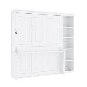 English Elm Full Size Murphy Wall Bed with Fold Down Desk and Open Shelving for Home Office White N7090004015K-1